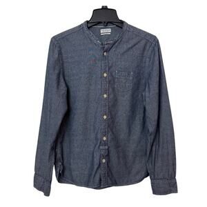 AllSaints Spitalfields Shirt Mens M Blue Chambray Button Up Band Collar